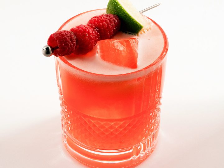 SKYY Cocktail with Aperol and raspberries